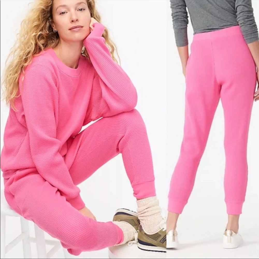 J. Crew Womens Waffle Knit Set Pink Pullover Jogger Pants Sz Small